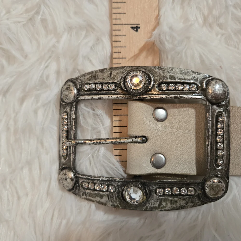Studded Cream Belt with Silver Accents